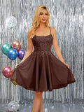 Nerissa brown front view homecoming dress