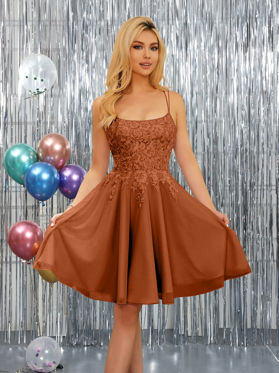 Nerissa burnt orange front view homecoming dress