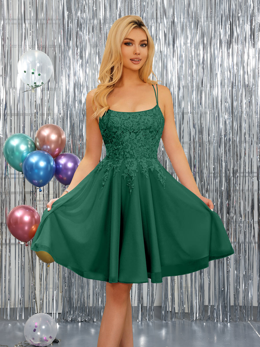 Nerissa hunter green front view homecoming dress