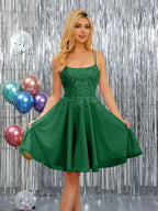 Nerissa emerald front view homecoming dress