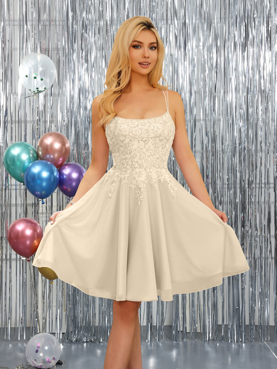 Nerissa champagne front view homecoming dress