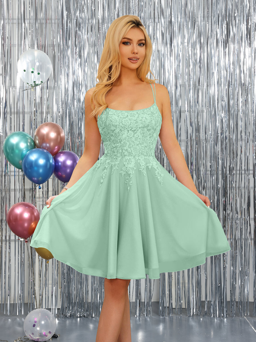 Nerissa mint green front view homecoming dress
