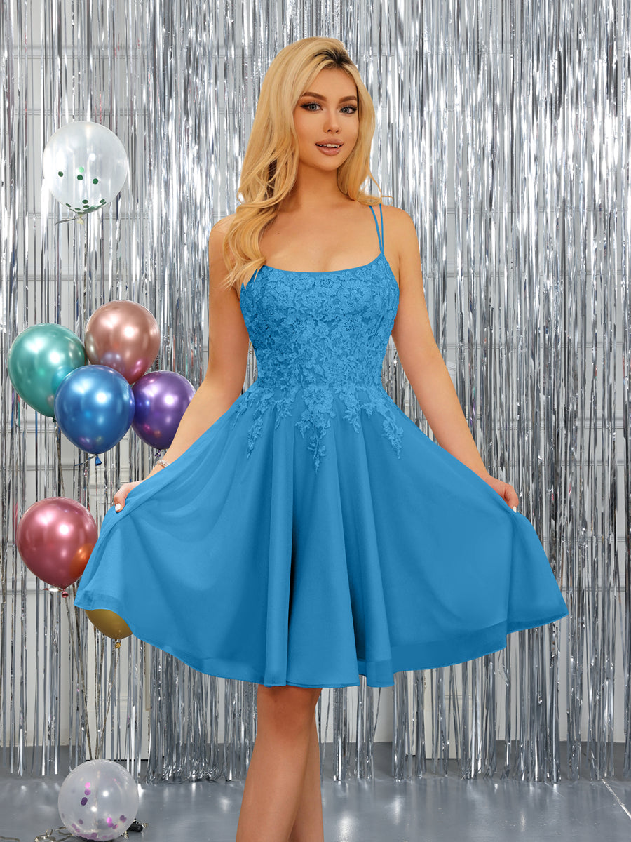 Nerissa ocean blue front view homecoming dress