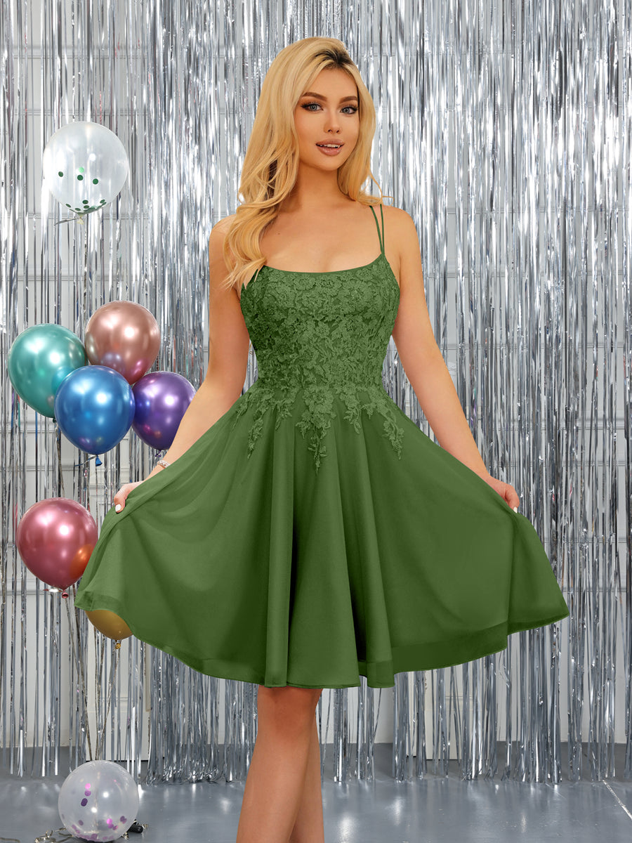 Nerissa olive green front view homecoming dress