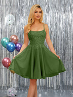 Nerissa olive green front view homecoming dress