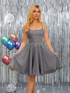 Nerissa steel grey front view homecoming dress