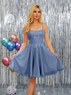 Nerissa steel blue front view homecoming dress