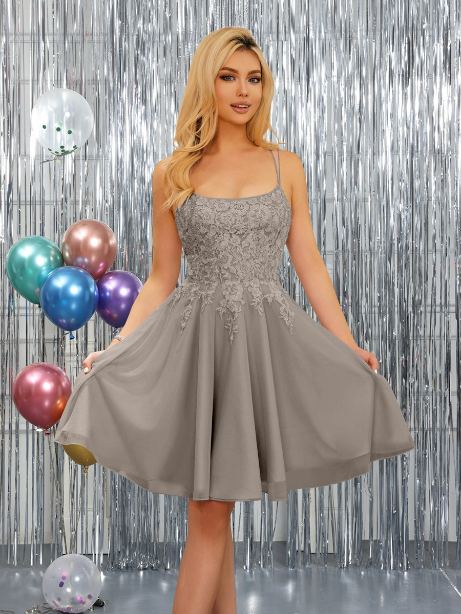 Nerissa taupe front view homecoming dress