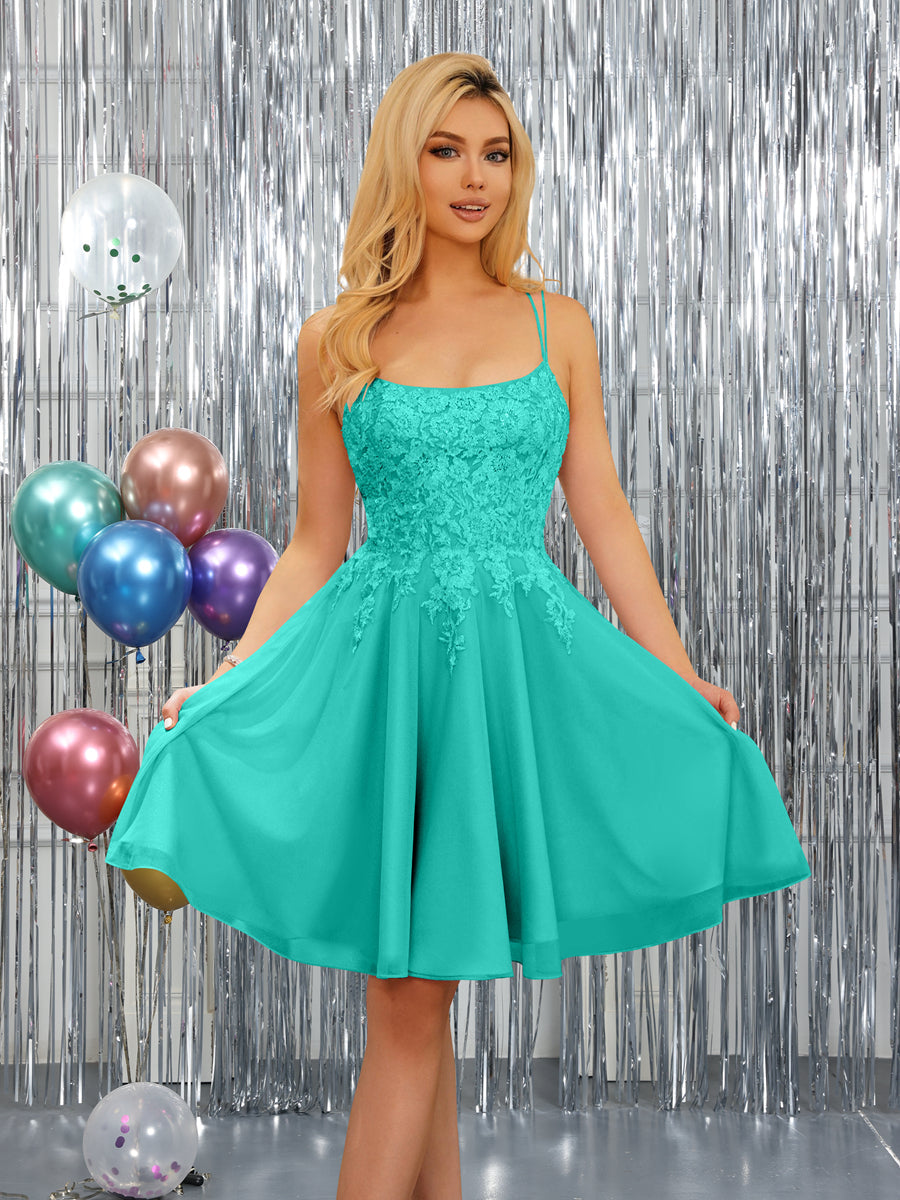 Nerissa turquoise front view homecoming dress
