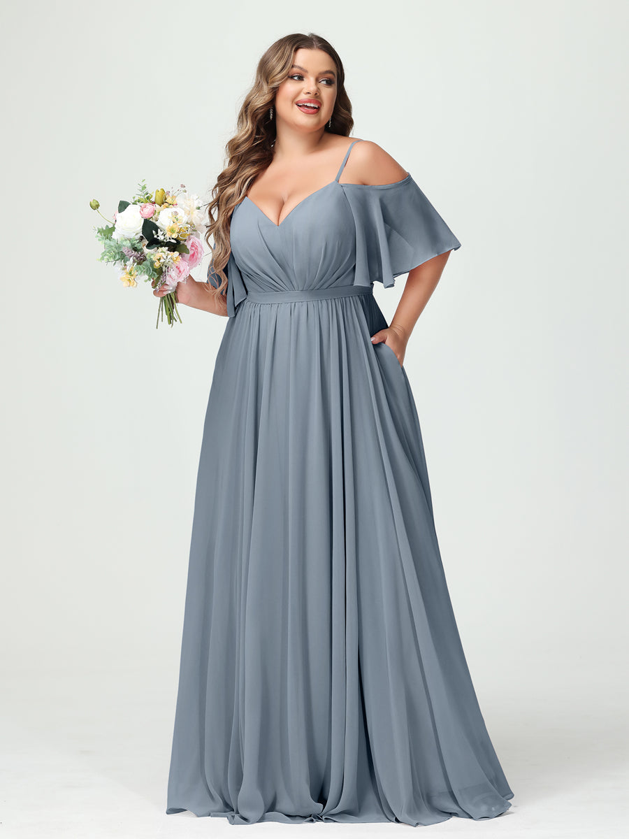 Ysolde Dusty Blue front view bridesmaid dress