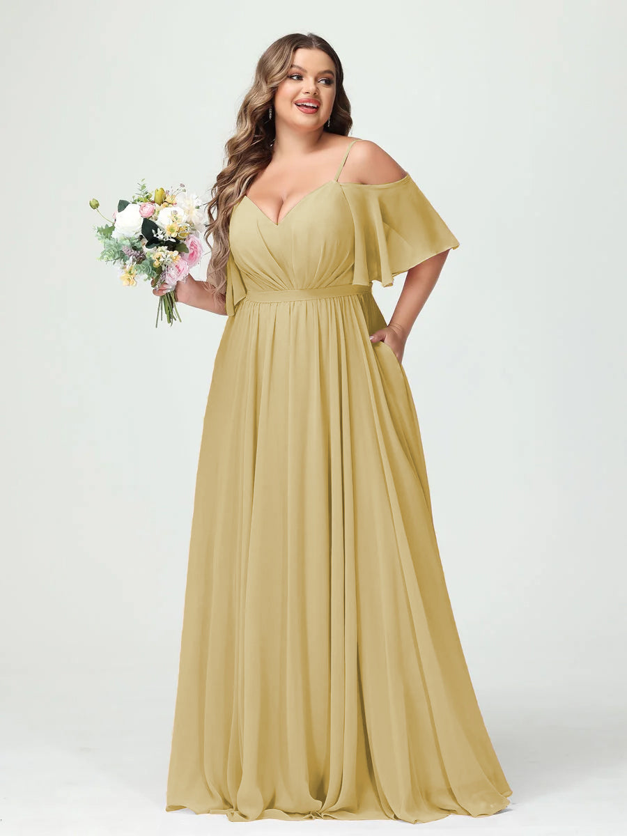 Ysolde Gold back view bridesmaid dress