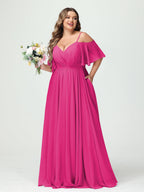 Ysolde Hot Pink front view bridesmaid dress