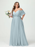 Ysolde Sky Blue front view bridesmaid dress