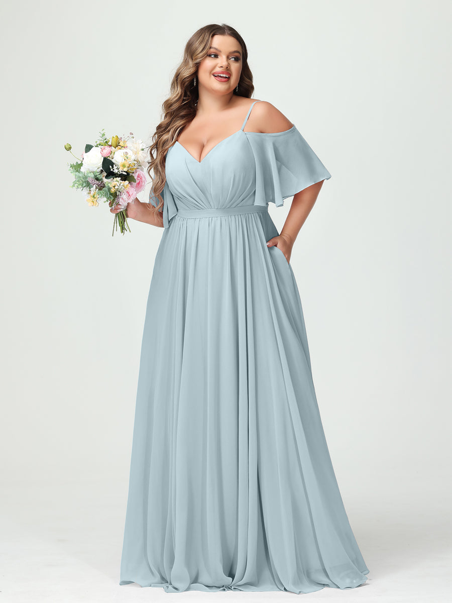 Ysolde Sky Blue front view bridesmaid dress