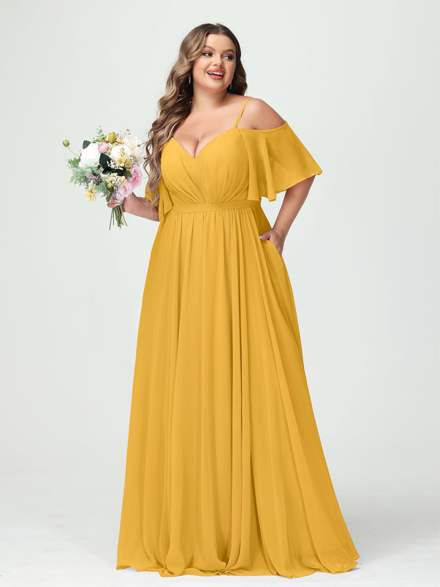 Ysolde Gold front view bridesmaid dress