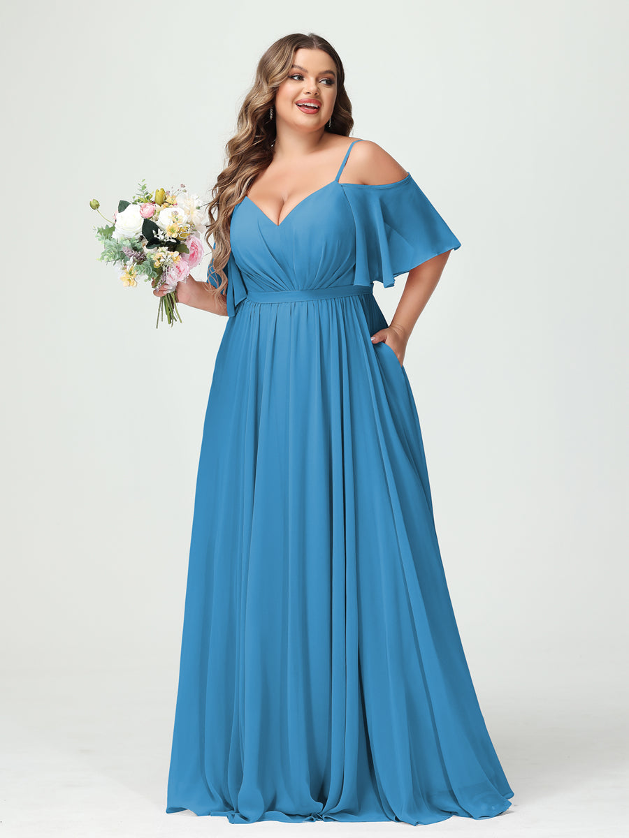 Ysolde Ocean Blue front view bridesmaid dress