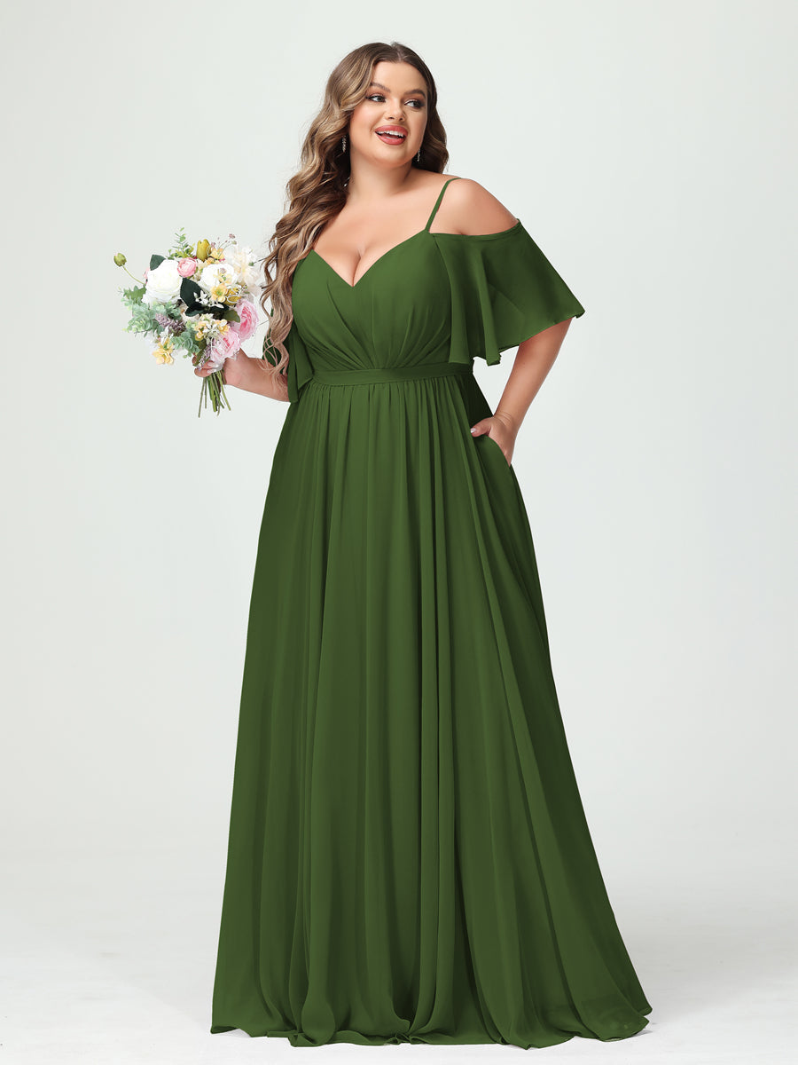 Ysolde Olive Green front view bridesmaid dress