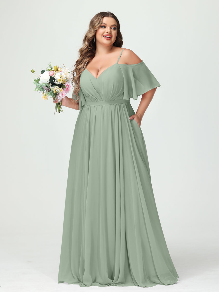 Ysolde Sage Green front view bridesmaid dress