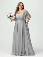 Ysolde Silver front view bridesmaid dress