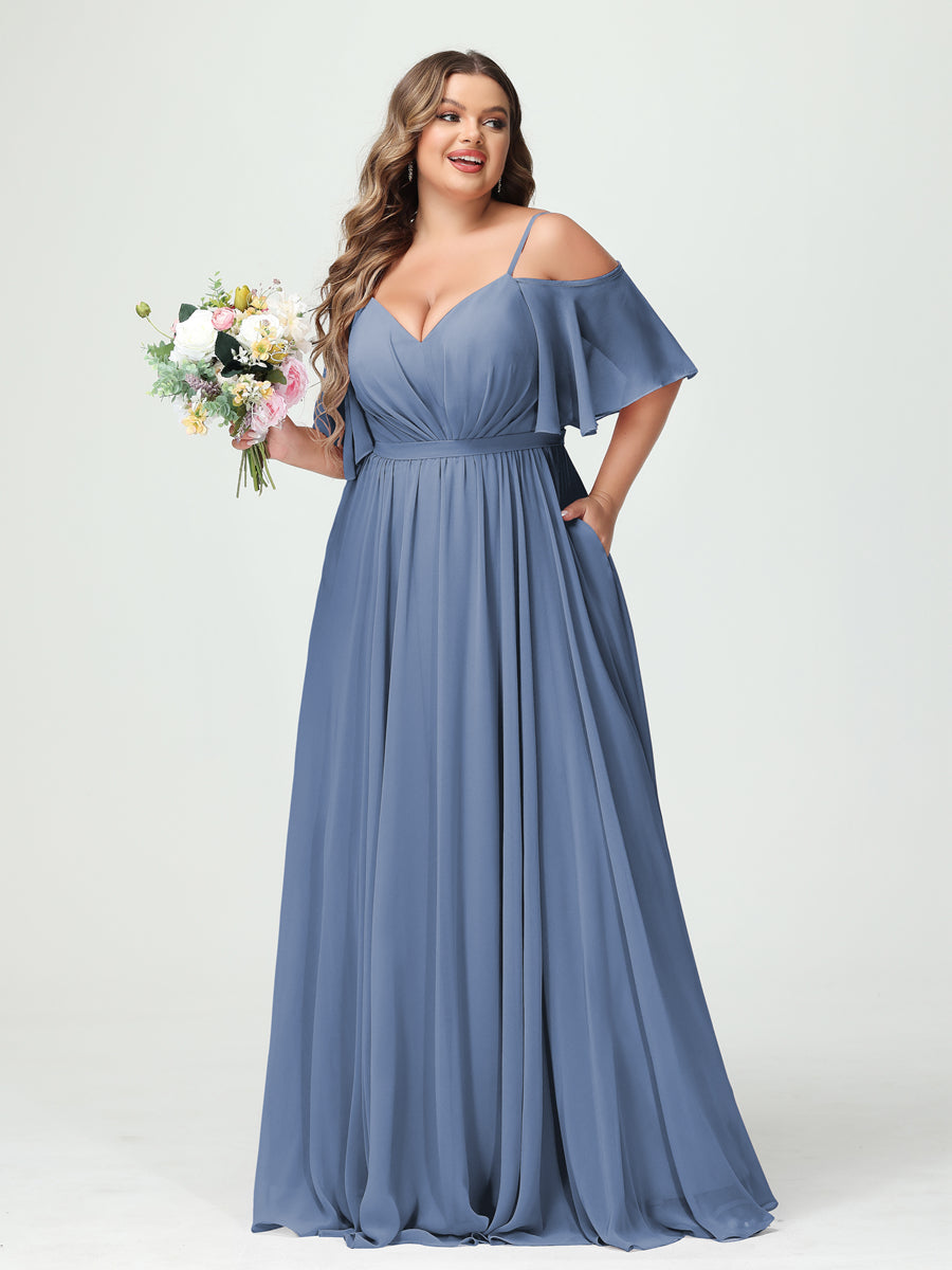 Ysolde Steel Blue front view bridesmaid dress