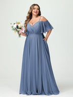 Ysolde Steel Blue front view bridesmaid dress