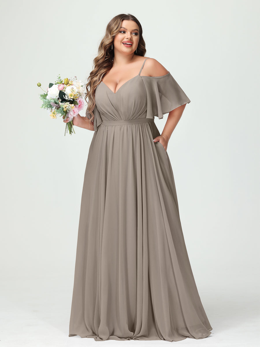 Ysolde Taupe front view bridesmaid dress