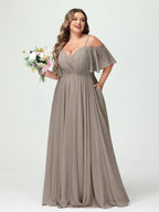 Ysolde Taupe front view bridesmaid dress