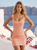 Fiora Peach front view homecoming dress