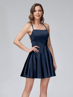 Marielle navy blue front view homecoming dress