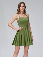 Marielle olive green front view homecoming dress