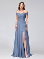 Kerensa Steel Blue front view bridesmaid dress