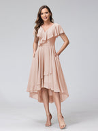 Felicity Rose Blush front view wedding guest dress
