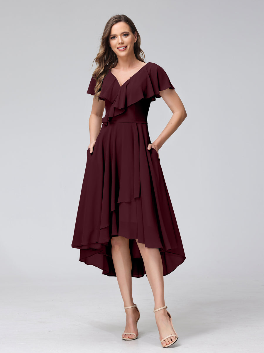 Celestine Burgundy front view bridesmaid dress