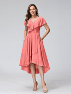 Felicity Rose Coral back view wedding guest dress