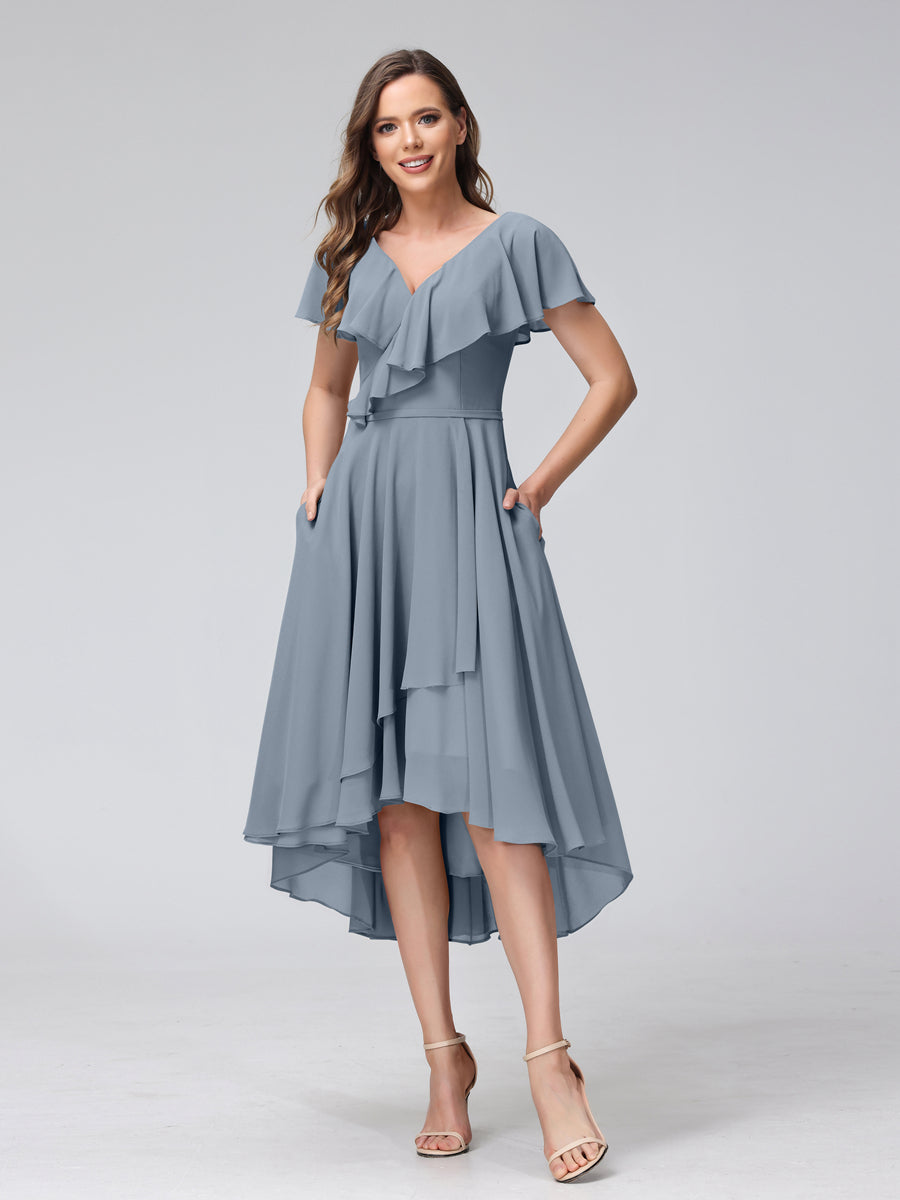 Felicity Rose Dusty Blue front view wedding guest dress