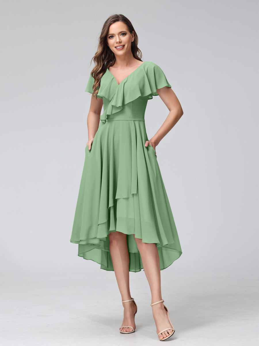 Felicity Rose Sage Green back view wedding guest dress