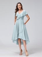Celestine Sky Blue front view bridesmaid dress