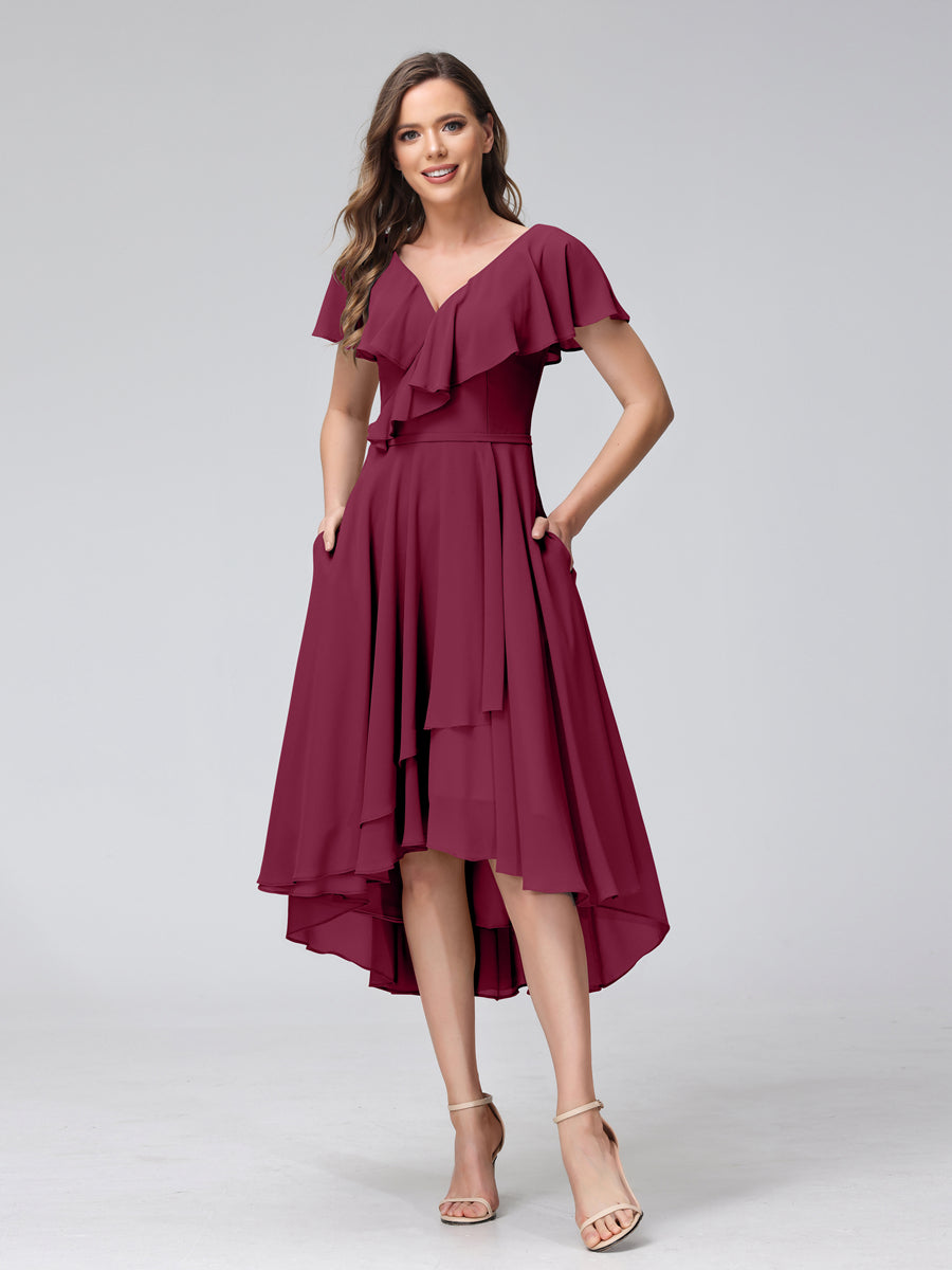 Celestine Burgundy side view bridesmaid dress