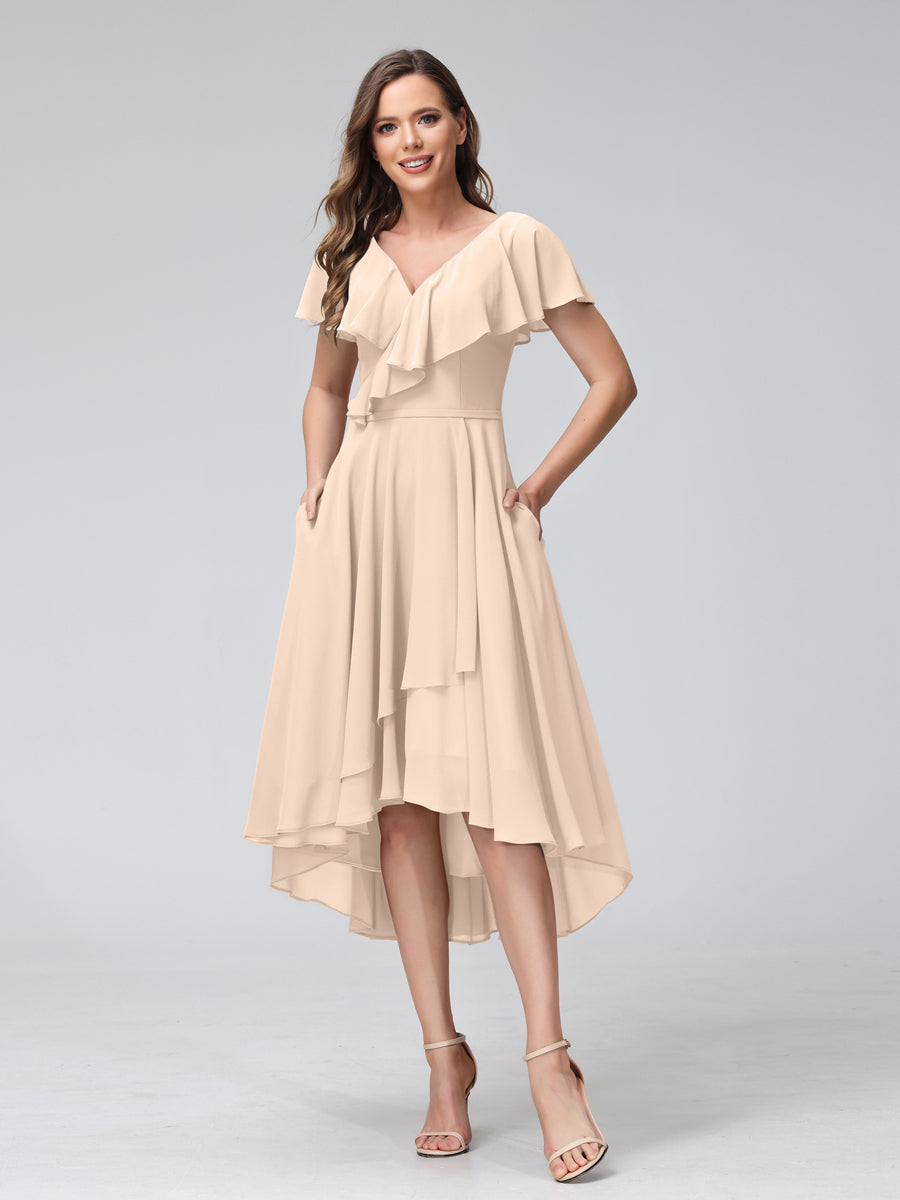 Celestine Champagne front view bridesmaid dress