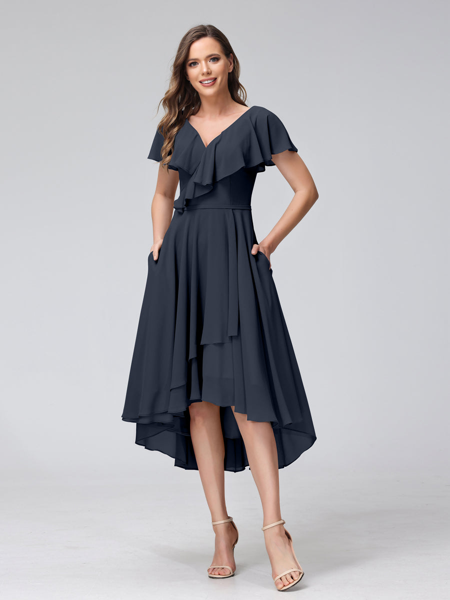 Felicity Rose Navy Blue front view wedding guest dress