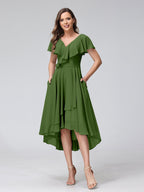 Felicity Rose Olive Green front view wedding guest dress