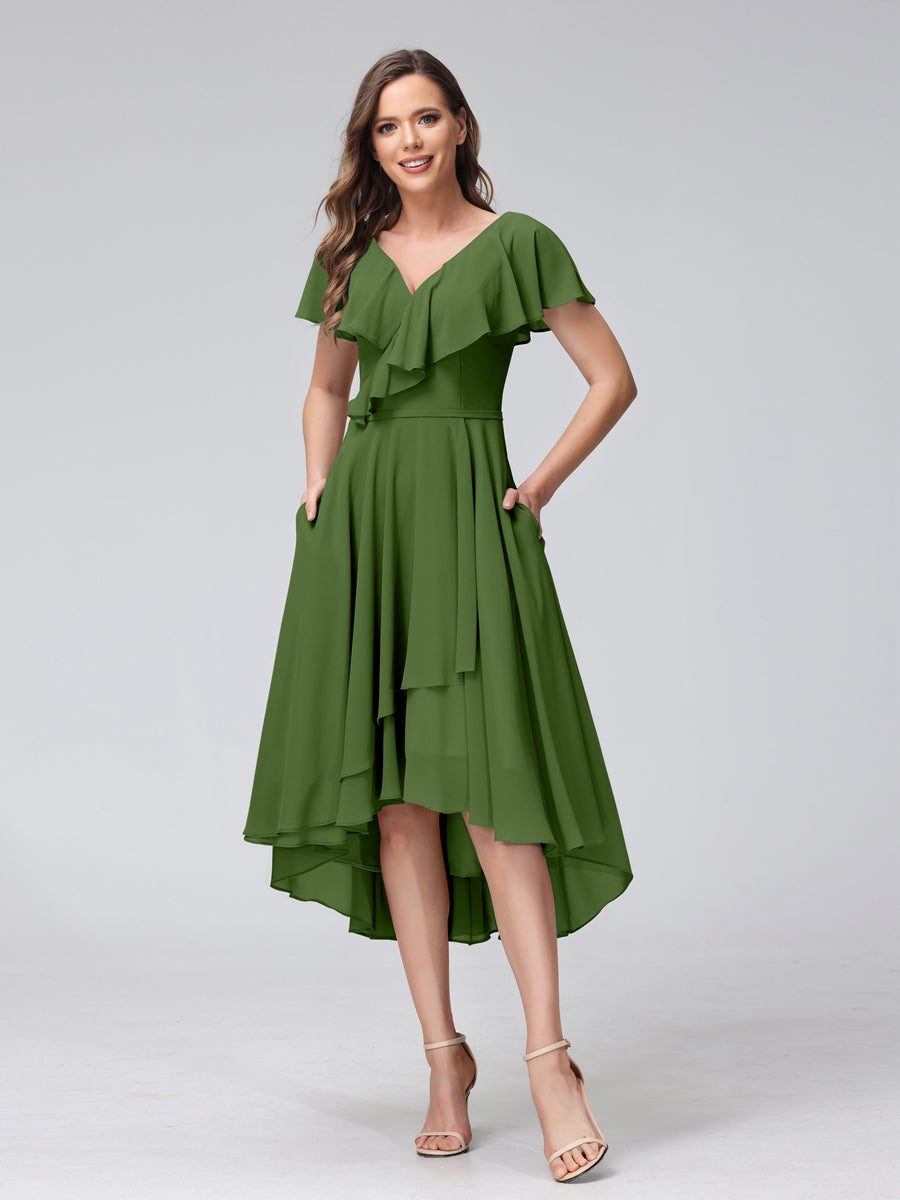 Felicity Rose Olive Green front view wedding guest dress