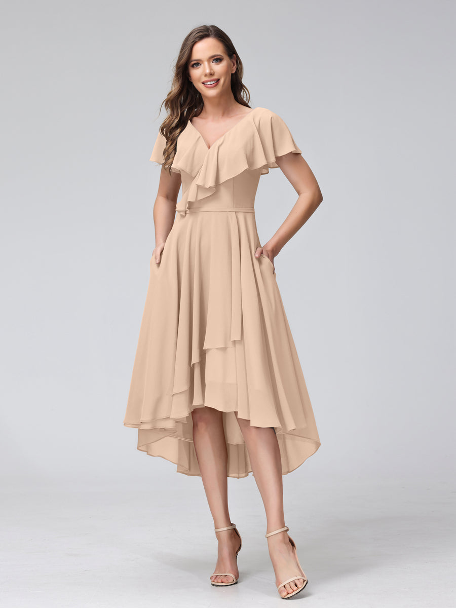 Celestine Peach front view bridesmaid dress