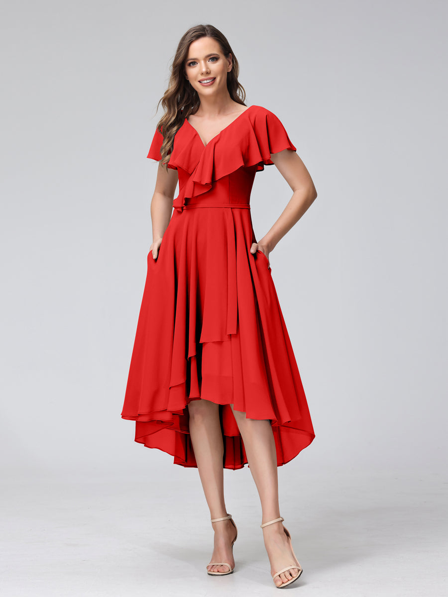 Felicity Rose Red front view wedding guest dress
