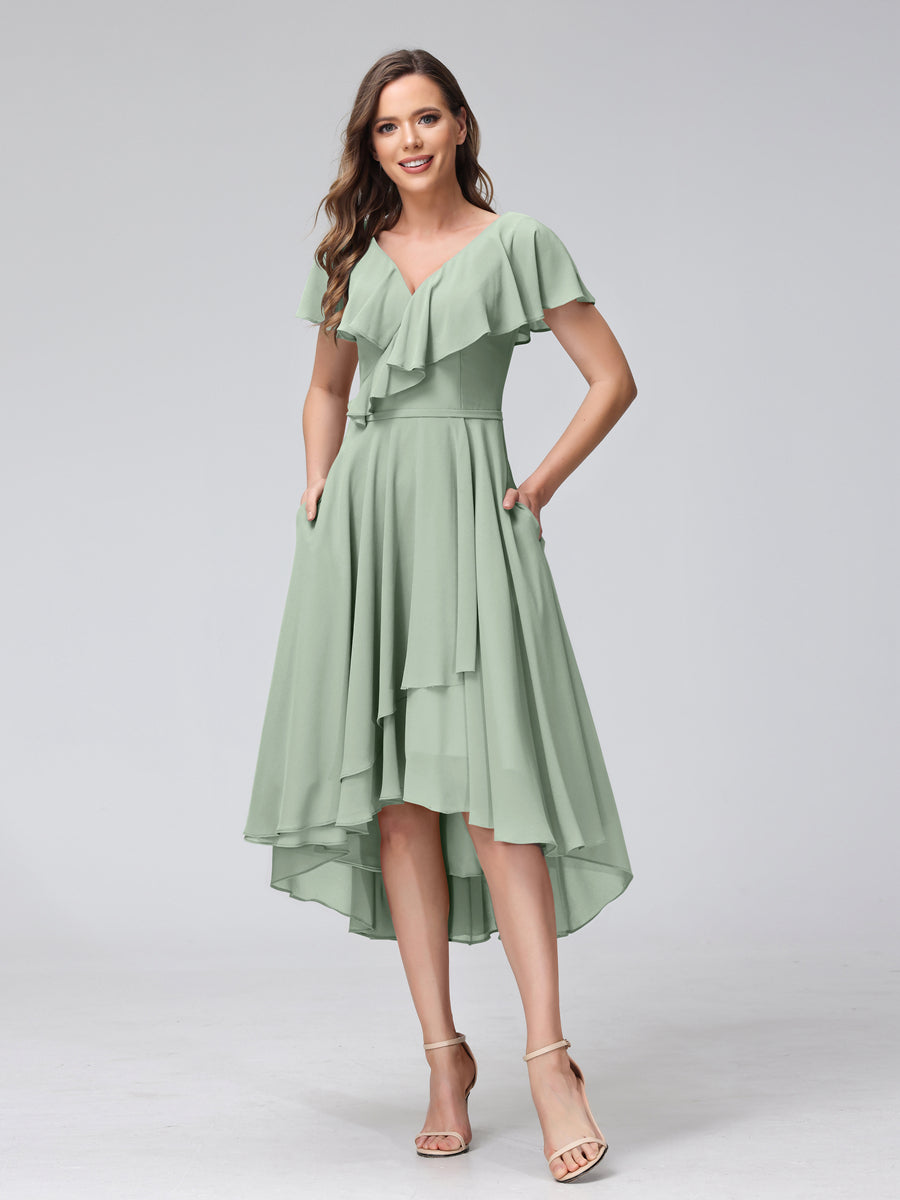 Felicity Rose Sage Green front view wedding guest dress