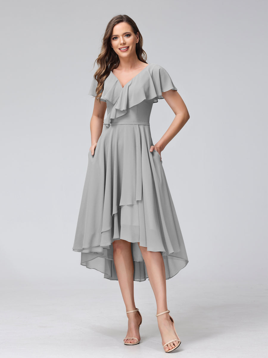 Celestine Silver front view bridesmaid dress