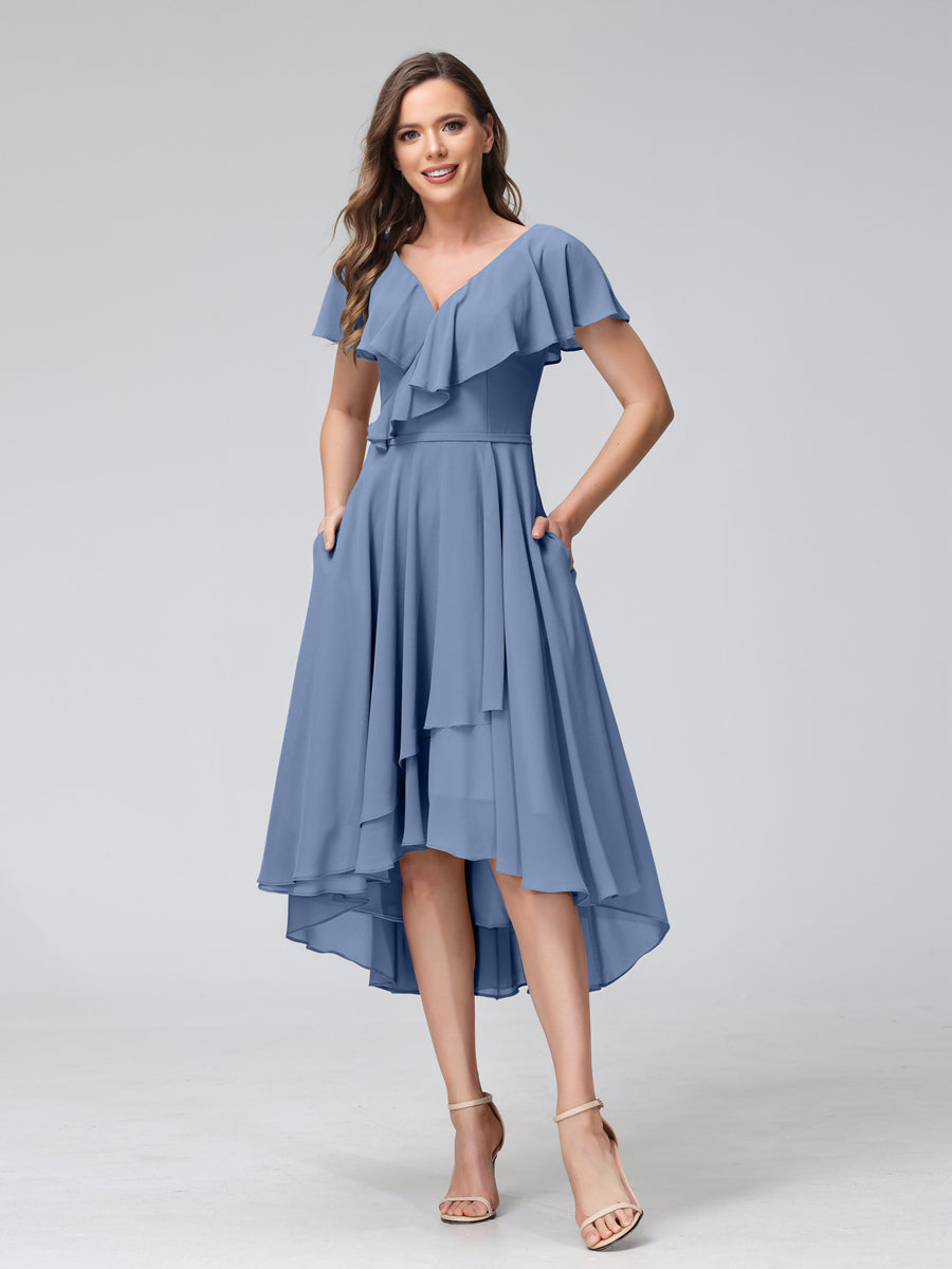 Felicity Rose Steel Blue front view wedding guest dress