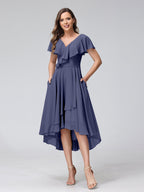 Felicity Rose Dusty Blue back view wedding guest dress