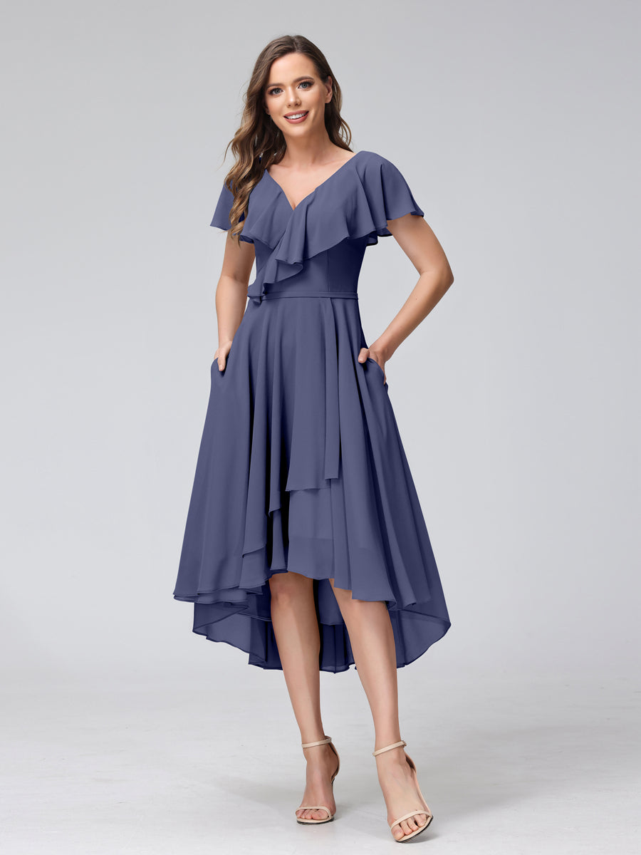Felicity Rose Dusty Blue back view wedding guest dress