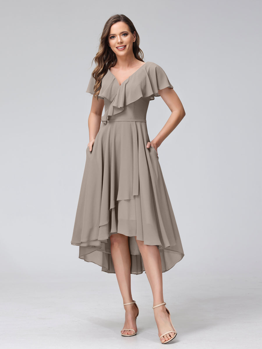 Celestine Taupe front view bridesmaid dress